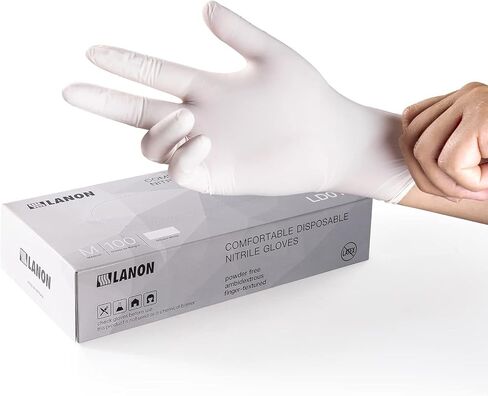 LANON Food Safe White Disposable Nitrile Gloves, Latex-Free, Powder-Free, Textured Fingertips, Cooking, Cleaning, Large in Saudi Arabia