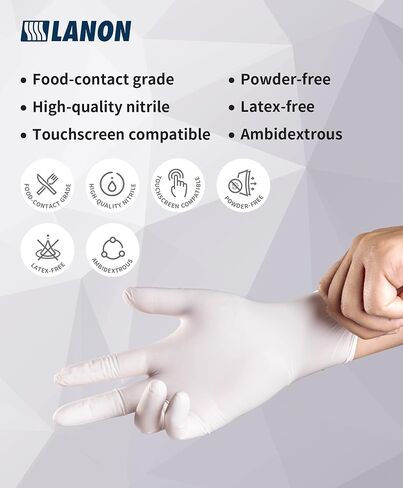 LANON Food Safe White Disposable Nitrile Gloves, Latex-Free, Powder-Free, Textured Fingertips, Cooking, Cleaning, Large in Saudi Arabia