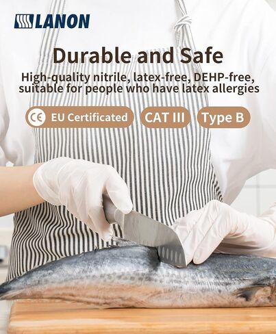 LANON Food Safe White Disposable Nitrile Gloves, Latex-Free, Powder-Free, Textured Fingertips, Cooking, Cleaning, Large in Saudi Arabia
