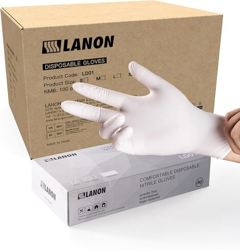 LANON Food Safe White Disposable Nitrile Gloves, Latex-Free, Powder-Free, Textured Fingertips, Cooking, Cleaning, Large in Saudi Arabia