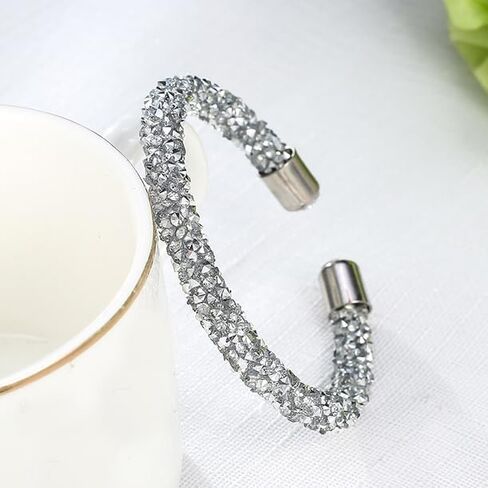 COLORFUL BLING Adjustable Glitter Rhinestone Bangle Sparkly Crystal Wedding Bridal Statement Bracelet Jewelry for Women in Saudi Arabia