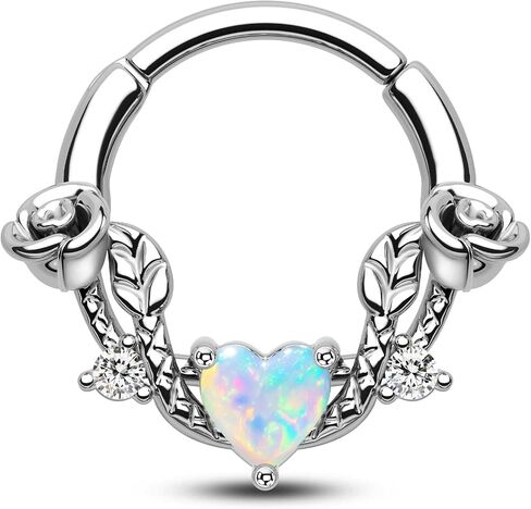 CM Crareesi Mania Rose Septum Ring 16G Hinged Segment Rings 316L Stainless Steel Daith Earrings Heart CZ Septum Daith Helix Cartilage Piercing Jewelry Piercing Jewelry in Kuwait