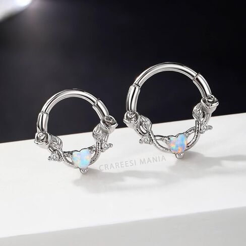 CM Crareesi Mania Rose Septum Ring 16G Hinged Segment Rings 316L Stainless Steel Daith Earrings Heart CZ Septum Daith Helix Cartilage Piercing Jewelry Piercing Jewelry in Kuwait