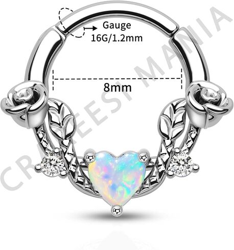 CM Crareesi Mania Rose Septum Ring 16G Hinged Segment Rings 316L Stainless Steel Daith Earrings Heart CZ Septum Daith Helix Cartilage Piercing Jewelry Piercing Jewelry in Kuwait