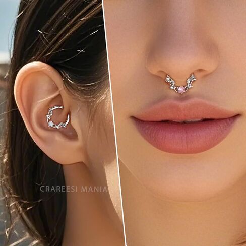 CM Crareesi Mania Rose Septum Ring 16G Hinged Segment Rings 316L Stainless Steel Daith Earrings Heart CZ Septum Daith Helix Cartilage Piercing Jewelry Piercing Jewelry in Kuwait