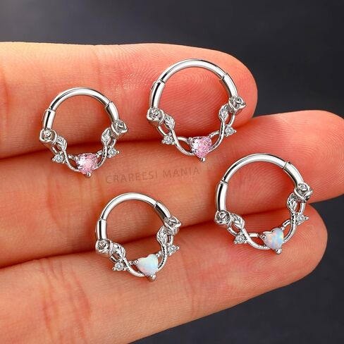 CM Crareesi Mania Rose Septum Ring 16G Hinged Segment Rings 316L Stainless Steel Daith Earrings Heart CZ Septum Daith Helix Cartilage Piercing Jewelry Piercing Jewelry in Kuwait