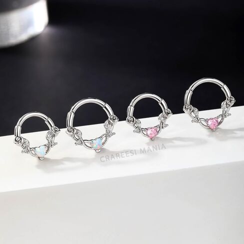 CM Crareesi Mania Rose Septum Ring 16G Hinged Segment Rings 316L Stainless Steel Daith Earrings Heart CZ Septum Daith Helix Cartilage Piercing Jewelry Piercing Jewelry in Kuwait