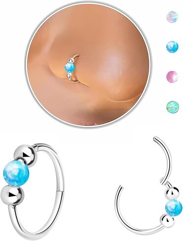 davka Nose Rings Hoops 18G Opal Nose Piercings Jewelry Set 316L Surgical Steel Hypoallergenic Septum Hoop Nose Ring for Women Hinged Helix Rook Auricle Conch Cartilage Daith Tragus Earring in Saudi Arabia
