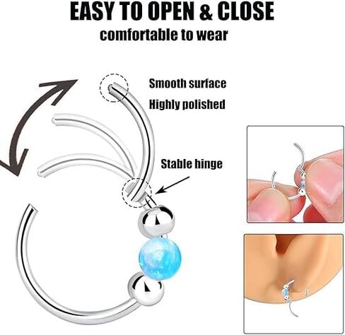 davka Nose Rings Hoops 18G Opal Nose Piercings Jewelry Set 316L Surgical Steel Hypoallergenic Septum Hoop Nose Ring for Women Hinged Helix Rook Auricle Conch Cartilage Daith Tragus Earring in Saudi Arabia