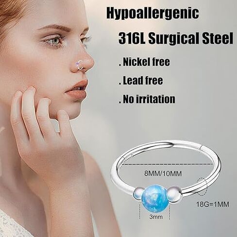 davka Nose Rings Hoops 18G Opal Nose Piercings Jewelry Set 316L Surgical Steel Hypoallergenic Septum Hoop Nose Ring for Women Hinged Helix Rook Auricle Conch Cartilage Daith Tragus Earring in Saudi Arabia