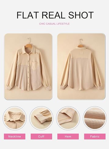 SHEWIN Womens Waffle Knit Shacket Fall Fashion Button Down Shirt Jacket Loose Fit Long Sleeve Tops in Saudi Arabia