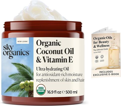 Sky Organics - Organic Coconut Oil & Vitamin E, 16.9 fl oz - Skin & Hair Ultra-Hydrating Oil - Fatty Acids & Antioxidants - Natural, Vegan & Cruelty Free - Skin Care & Hair Care with Exclusive Ebook in Kuwait