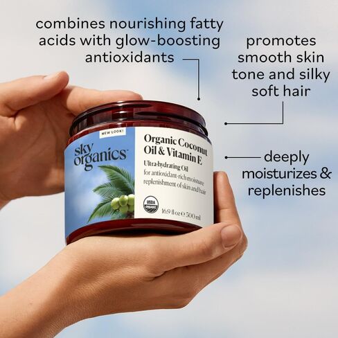 Sky Organics - Organic Coconut Oil & Vitamin E, 16.9 fl oz - Skin & Hair Ultra-Hydrating Oil - Fatty Acids & Antioxidants - Natural, Vegan & Cruelty Free - Skin Care & Hair Care with Exclusive Ebook in Kuwait