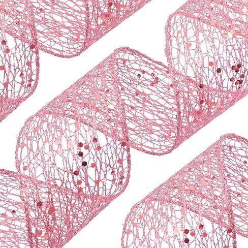 Silver Mesh Glitter Wired Ribbon for Christmas Tree 1.5 Inch x 10 Yards Mesh Sparkling Wired Ribbon for Gift Wrapping Wreath Wreath Party Crafts in Kuwait