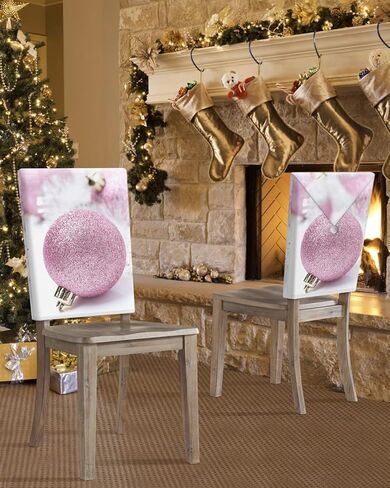 Christmas Dining Room Chair Back Covers, Merry Christmas Snowflake Polka Dot Gold White Chair Covers Kitchen Chair Slipcovers Protective Covers for Holiday Party Festival Decoration, Set of 6 in Kuwait