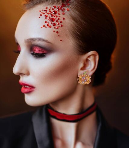 WOWORAMA Halloween Earrings Cute Pumpkin Earrings for Women Fun Crystal Pumpkin Stud Earrings Funny Smiling Face Pumpkin Drop Earrings Halloween Earrings Jewelry Gifts in Kuwait