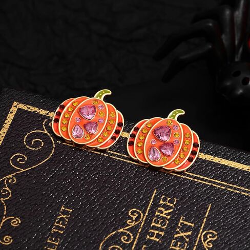 WOWORAMA Halloween Earrings Cute Pumpkin Earrings for Women Fun Crystal Pumpkin Stud Earrings Funny Smiling Face Pumpkin Drop Earrings Halloween Earrings Jewelry Gifts in Kuwait