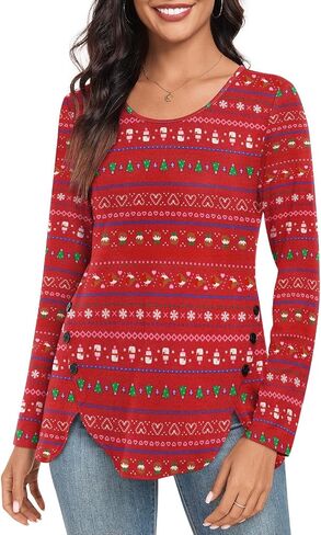 CATHY Womens Tops Dressy Casual Crew Neck Long Sleeve Shirts Button Side Tunic to Wear with Leggings in Saudi Arabia