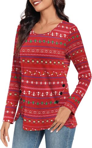 CATHY Womens Tops Dressy Casual Crew Neck Long Sleeve Shirts Button Side Tunic to Wear with Leggings in Saudi Arabia