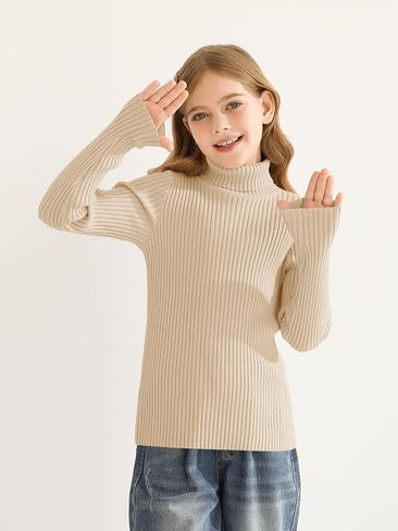 Girls Sweaters Kids Long Sleeve Turtleneck Pullover Jumper Tops in Kuwait