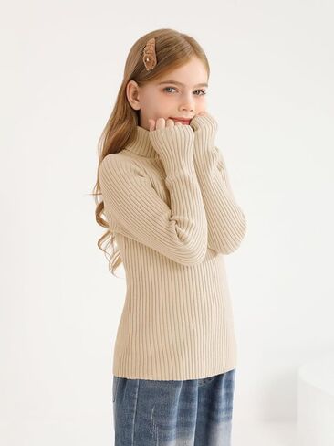 Girls Sweaters Kids Long Sleeve Turtleneck Pullover Jumper Tops in Kuwait