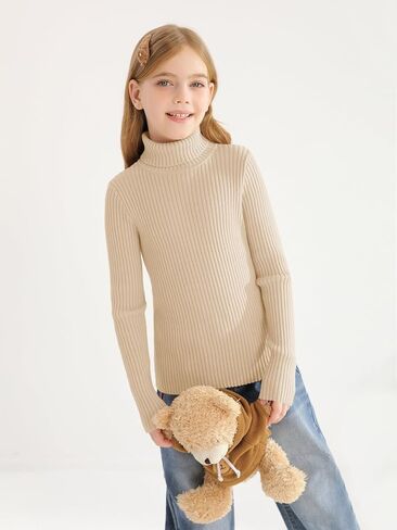 Girls Sweaters Kids Long Sleeve Turtleneck Pullover Jumper Tops in Kuwait
