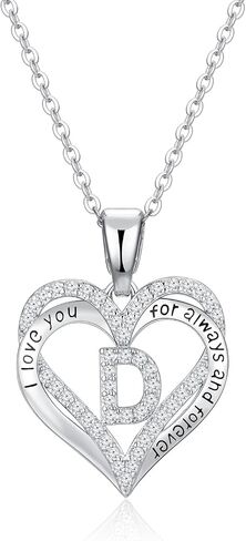 S925 sterling silver initial necklace for women jewelry heart pendant love Letter necklace Gifts for wife Anniversary Mothers Day Valentines Birthday Gifts for Wife Her Mom Girlfriend in Saudi Arabia