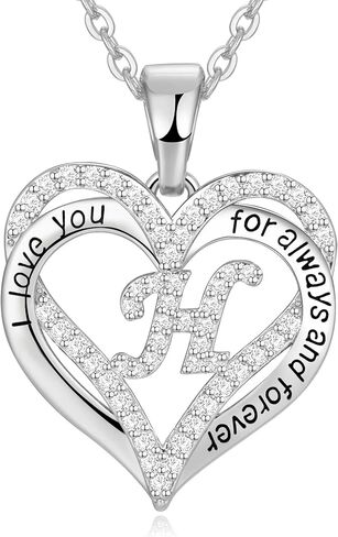 S925 sterling silver initial necklace for women jewelry heart pendant love Letter necklace Gifts for wife Anniversary Mothers Day Valentines Birthday Gifts for Wife Her Mom Girlfriend in Saudi Arabia