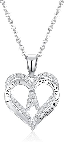 S925 sterling silver initial necklace for women jewelry heart pendant love Letter necklace Gifts for wife Anniversary Mothers Day Valentines Birthday Gifts for Wife Her Mom Girlfriend in Saudi Arabia
