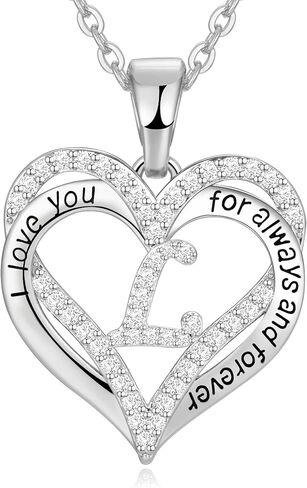 S925 sterling silver initial necklace for women jewelry heart pendant love Letter necklace Gifts for wife Anniversary Mothers Day Valentines Birthday Gifts for Wife Her Mom Girlfriend in Saudi Arabia