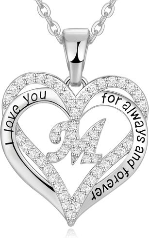 S925 sterling silver initial necklace for women jewelry heart pendant love Letter necklace Gifts for wife Anniversary Mothers Day Valentines Birthday Gifts for Wife Her Mom Girlfriend in Saudi Arabia