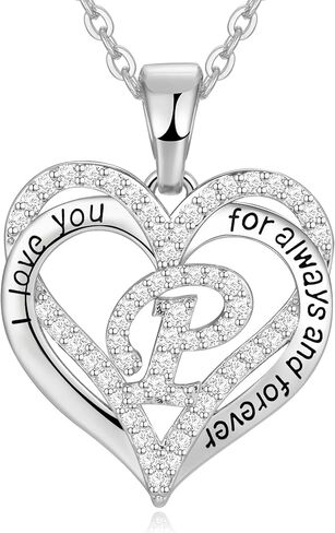 S925 sterling silver initial necklace for women jewelry heart pendant love Letter necklace Gifts for wife Anniversary Mothers Day Valentines Birthday Gifts for Wife Her Mom Girlfriend in Saudi Arabia
