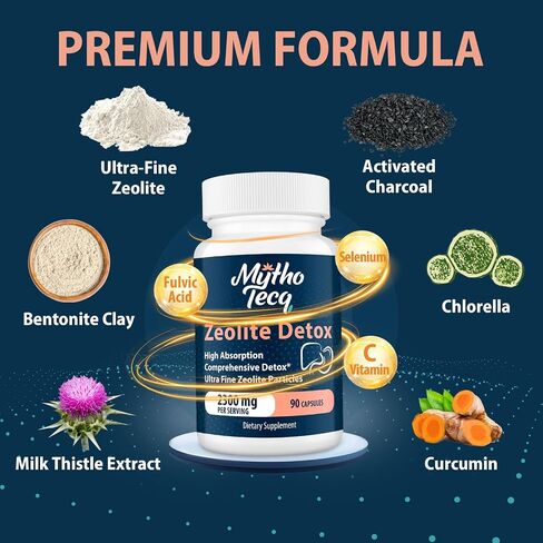 2300 MG Zeolite Detox Capsules - Activated Charcoal & Bentonite Clay, Highly Absorbable Full Body Detox, Liver & Gut Detox Cleanse, Zeolite Clinoptilolite for Heavy Metal Detox （90 Capsules） in Saudi Arabia