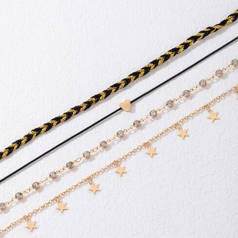 Gold Anklets for Women Waterproof Ankle Bracelets Set Cuban Link Chain Beach Summer Foot Jewelry for Women Adjustable Size Link Heart Cross in Saudi Arabia