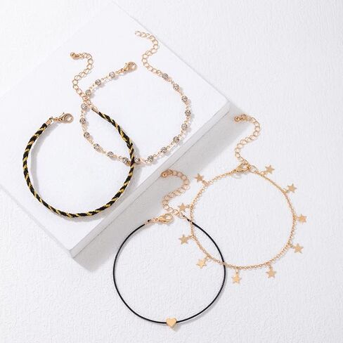 Gold Anklets for Women Waterproof Ankle Bracelets Set Cuban Link Chain Beach Summer Foot Jewelry for Women Adjustable Size Link Heart Cross in Saudi Arabia
