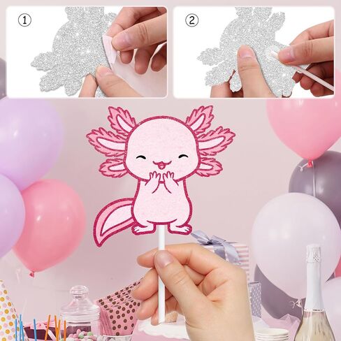 18 Pcs Cute Salamander Themed Happy Birthday Axolotl Cupcake Toppers - Great Decoration Supplies for Boys and Girls Birthday Party,Kids Axolotl Themed Party or Baby Showers,Pink Glitter - LIANGSS in Saudi Arabia