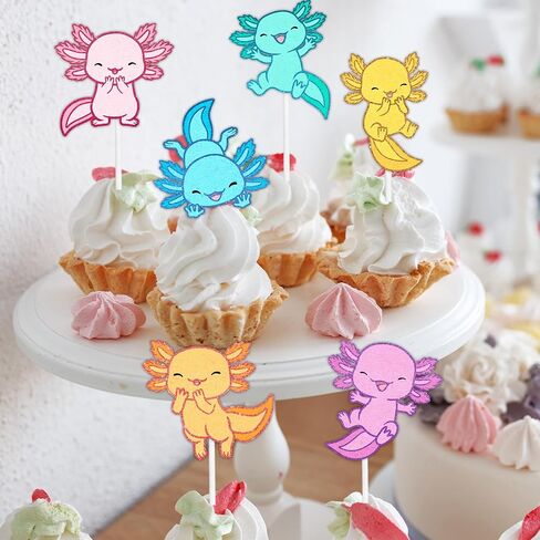 18 Pcs Cute Salamander Themed Happy Birthday Axolotl Cupcake Toppers - Great Decoration Supplies for Boys and Girls Birthday Party,Kids Axolotl Themed Party or Baby Showers,Pink Glitter - LIANGSS in Saudi Arabia