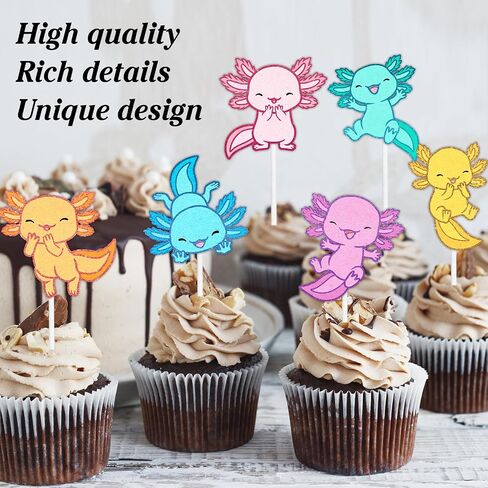 18 Pcs Cute Salamander Themed Happy Birthday Axolotl Cupcake Toppers - Great Decoration Supplies for Boys and Girls Birthday Party,Kids Axolotl Themed Party or Baby Showers,Pink Glitter - LIANGSS in Saudi Arabia