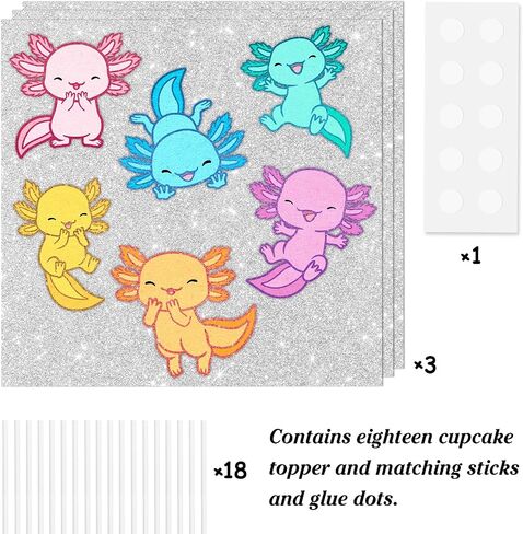 18 Pcs Cute Salamander Themed Happy Birthday Axolotl Cupcake Toppers - Great Decoration Supplies for Boys and Girls Birthday Party,Kids Axolotl Themed Party or Baby Showers,Pink Glitter - LIANGSS in Saudi Arabia