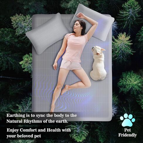 Grounding Sheet, 90% Organic Cotton+10% Pure Silver Organic Fitted Grounded Sheet for Improved Sleep, Pain Relief - Earth Connected Bedding (Gray, King) in Kuwait