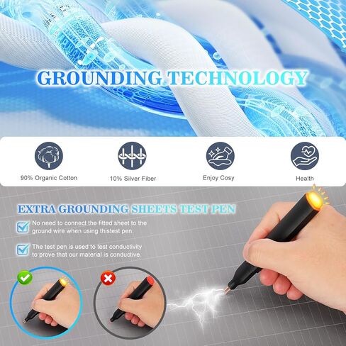 Grounding Sheet, 90% Organic Cotton+10% Pure Silver Organic Fitted Grounded Sheet for Improved Sleep, Pain Relief - Earth Connected Bedding (Gray, King) in Kuwait