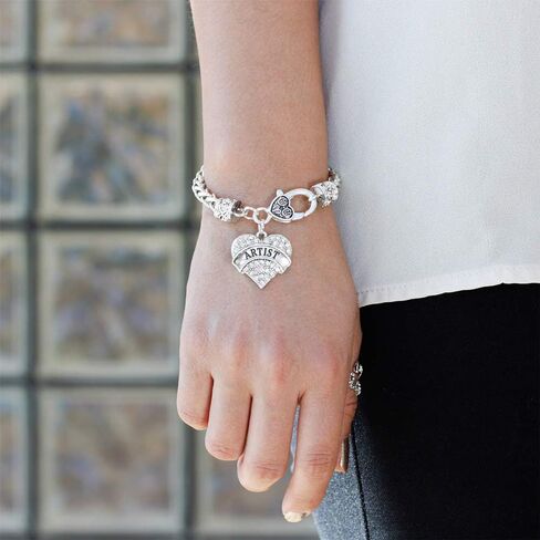 Inspired Silver - Silver Pave Heart Charm Bracelet with Cubic Zirconia Jewelry in Saudi Arabia