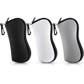 Flutesan 3 Pieces Sunglasses Soft Case Portable Neoprene Zipper Eyeglass Case Ultra Light Sunglasses Safety Pouch Glasses Case with Clip