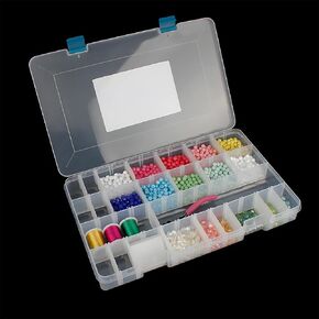 24 Grids Clear Plastic Organizer Box with Adjustable Dividers, Large Bead Storage Box, Craft Storage Container for Art DIY, Crafts Jewelry, Rock Collection, Fishing Tackles, 2 Pack