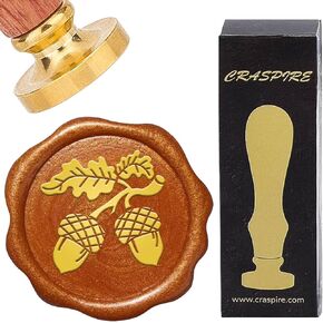 CRASPIRE Acorn Wax Seal Stamp Plant 25mm Sealing Wax Stamp Retro Removable Brass Head with Rosewood Handle for Wedding Birthday Envelopes Invitations Decoration Gift Packing