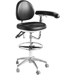 Medical Dental Assistant Chair with Rotatable Armrest Rolling Medical Chair Ergonomic Swivel Seating Back Support Dentist Stool for Clinics, Dental Offices, Labs-Black
