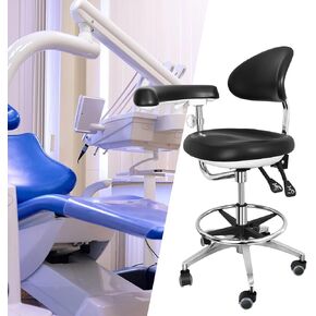 Dental Assistant Chair,Dentist Chair with 360° Rotation Armrest,Dental Stool with Adjustable Backrest and Height Soft PU Leather Black