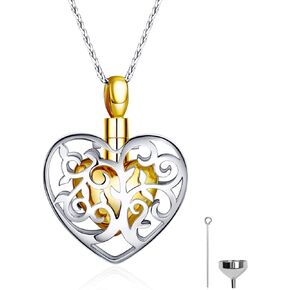 Urn Necklace for Ashes 925 Sterling Silver Pendant 24K Gold Plated Tree of Life Cremation Jewelry Vintage Luxury Gift for Women Grandma Mom Sister w/Funnel Filler in Saudi Arabia