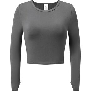 OThread & Co. Women's Long Sleeve Crop Top Comfy Thumb Hole Shirts Basic Stretch Layer