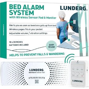 Lunderg Bed Alarm for Elderly Adults - Wireless Bed Sensor Pad (10" x 30") & Pager - Bed Alarm for Elderly Dementia Patients - Bed Alarms and Fall Prevention for Elderly